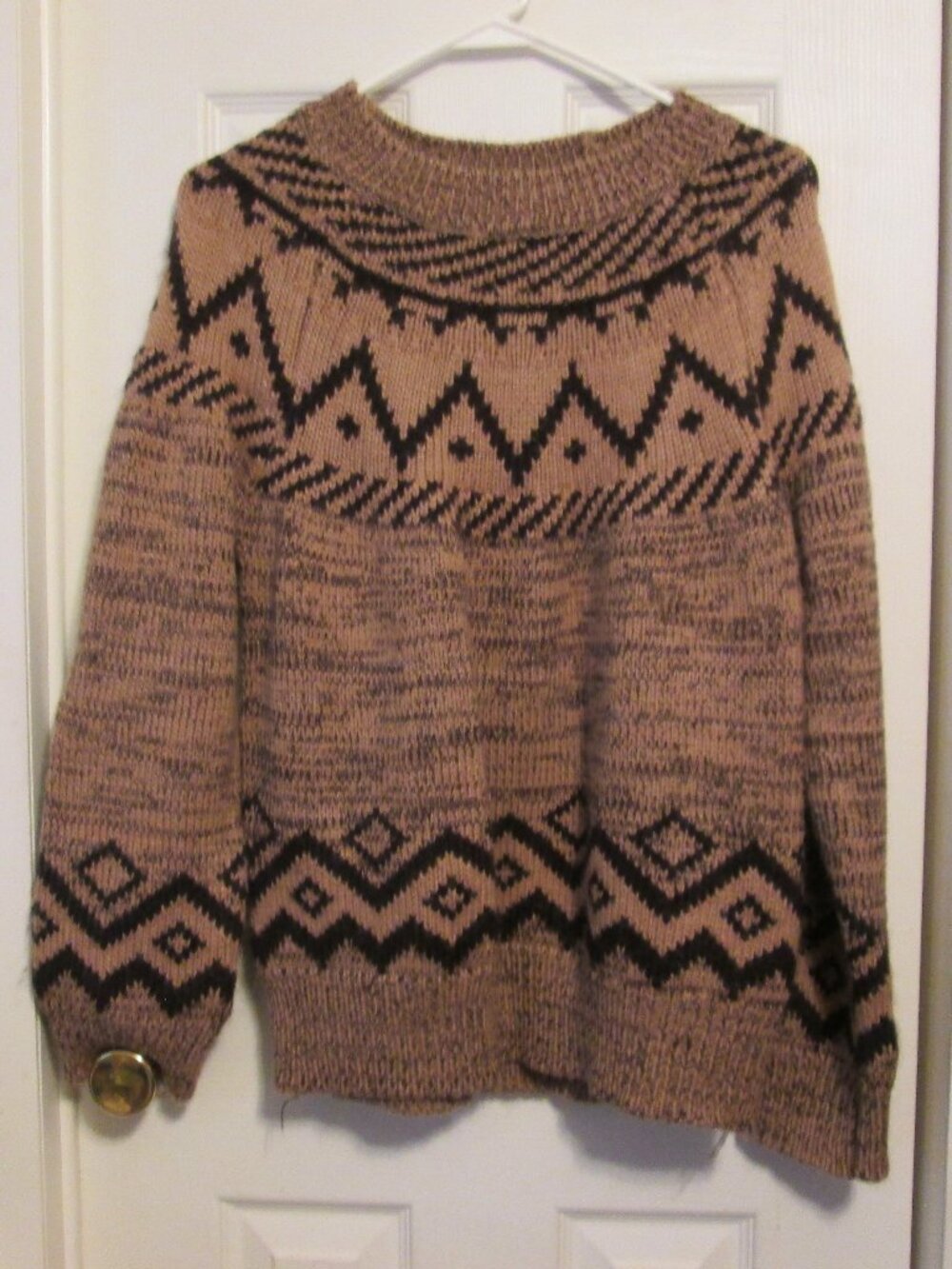 Chunky Brown Aztec Print Long Sleeve Pullover Sweater Size Large